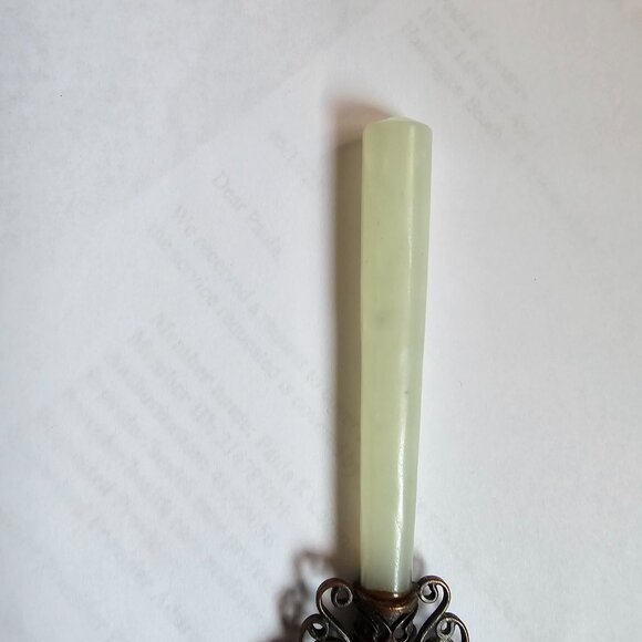 Vintage Chinese Brass Magnifying Glass with Jade Handle - Picture 6 of 6